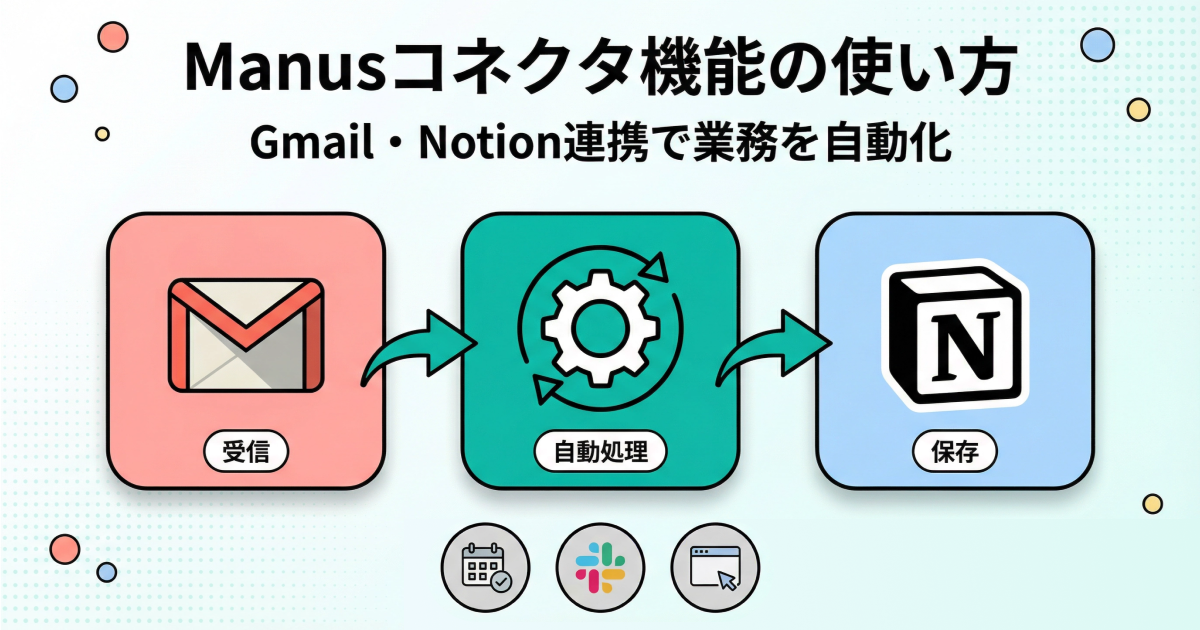 Manusコネクタ機能の使い方｜Gmail・Notion連携で業務を自動化する方法